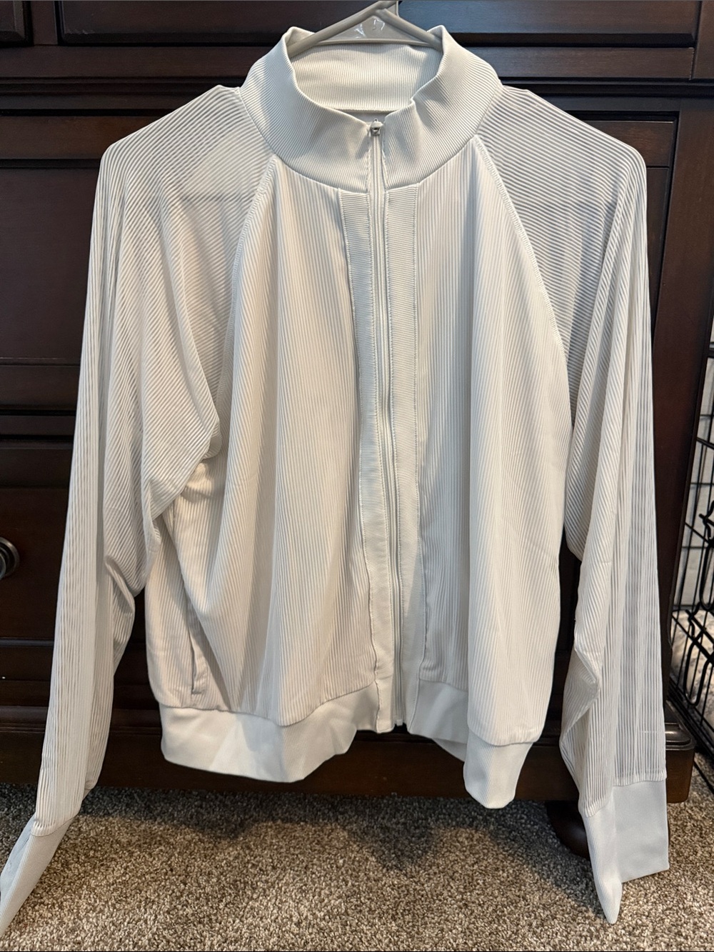 ZYIA Light Gray Ribbed Zip Bomber Jacket